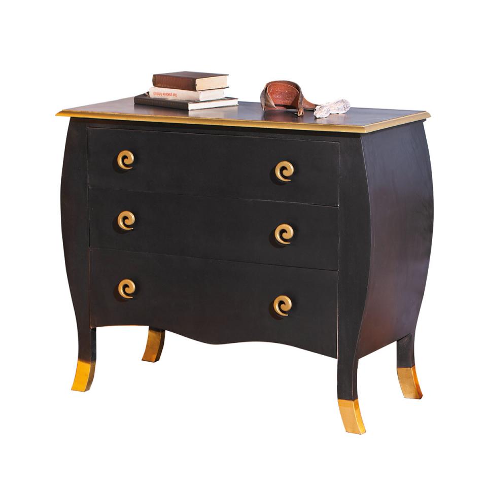 Commode Rokkoko 100 cm 3 Tiroirs Noir Or Commode Rokkoko 100 cm 3 Tiroirs