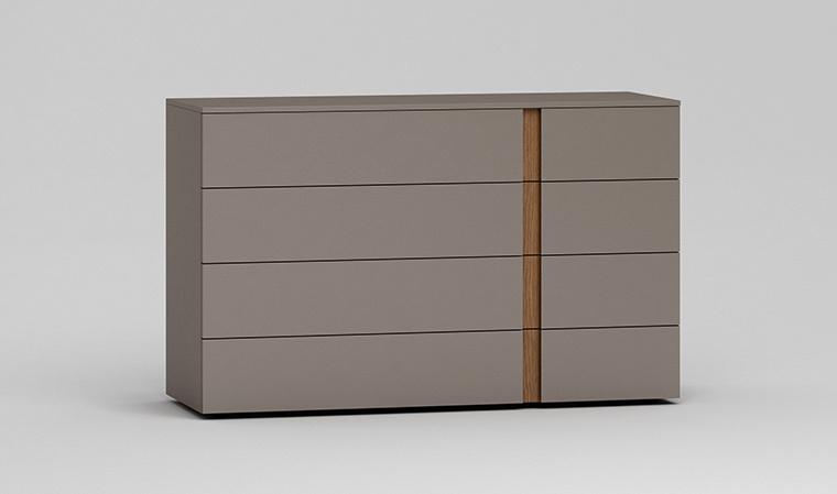 COMMODE DESIGN TAUPE ET CHÊNE NATUREL 4 TIROIRS -