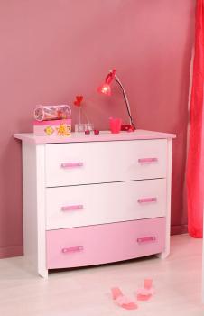 Commode chambre enfant 3 tiroirs rose et blanc AUR