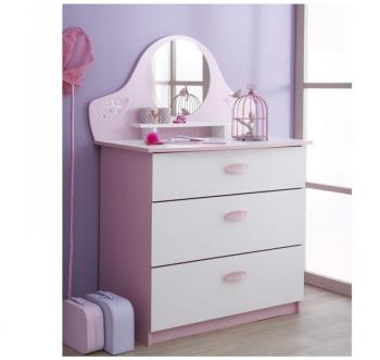 Commode pour Fille 3 Tiroirs Rose Orchidée-Blanc P