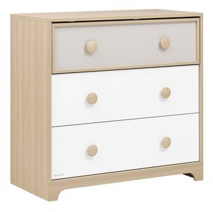 Commode 3 tiroirs décor chêne blanc et textile chevron Commode 3 tiroirs décor chêne