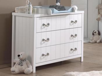 Commode LEMMY 3 tiroirs blanc laqué satiné avec pl
