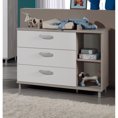Commode à langer à 3 tiroirs et 2 niches coloris g