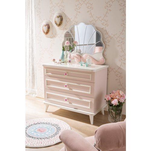 Commode chambre enfant rose clair à 3 tiroirs