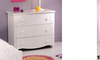Commode chambre enfant blanc laqué 3 tiroirs MATHI
