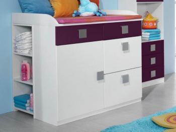 Commode à langer SKUNK 1 porte et 4 tiroirs blanc lila Commode à langer SKUNK 1 porte