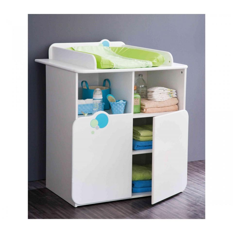 Commode avec plan à langer 2 portes bulles - Terre