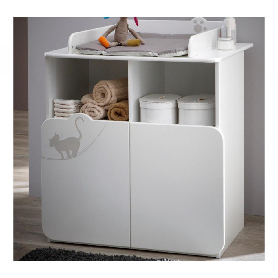 Commode Table à Langer 2 Portes Chat 70x55 cm