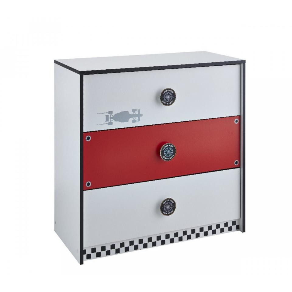 Commode 3 Tiroirs Rally Rouge et Blanc CO110