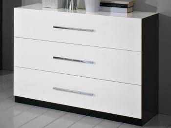 Commode GINOLA 3 tiroirs noir laque/blanc laque