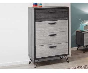 Commode LOTHAR 4 tiroirs grisé cendré chêne grisé Commode LOTHAR 4 tiroirs grisé