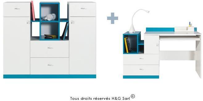 COMMODE LARGE ENFANTS JOLLY BLEU AVEC BUREAU