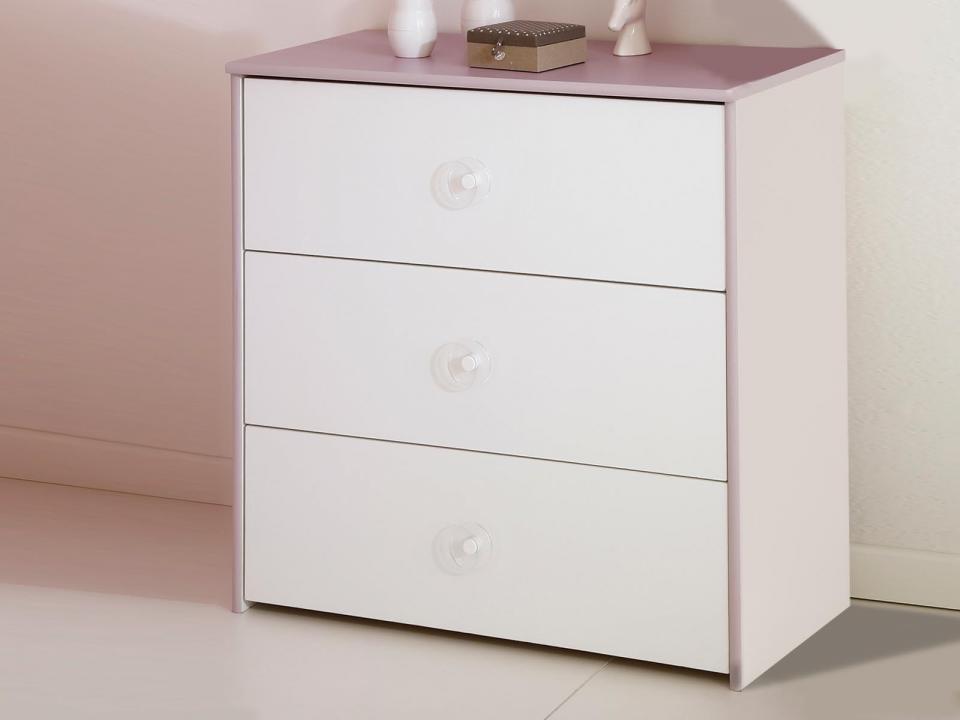 Commode MIRZA 3 tiroirs blanc/rose
