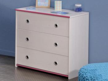 Commode SMOOKIE 3 tiroirs pin blanc rose Commode SMOOKIE 3 tiroirs