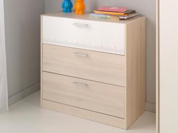 Commode CARL 3 tiroirs acacia fumé blanc Commode CARL 3 tiroirs acacia