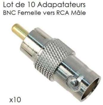 Lot de 10 adaptateurs Bnc Femelle vers Rca Mâle