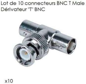 Lot de 10 raccords BNC T MALE , Dérivateur T BNC