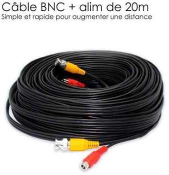 Cable video BNC video 12V de 20 m tout en un