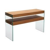 Console 2 plateaux en bois et verre trempé Longueu