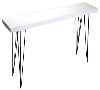 Table dEntrée Console en Bois Laqué Blanc et Méta