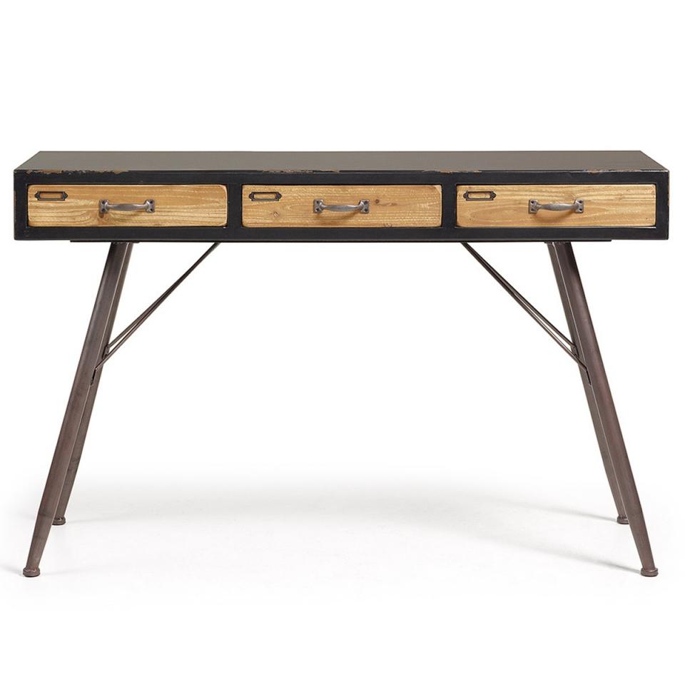 Console vintage bois et métal 3 tiroirs Refe