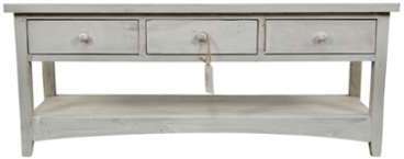 MEUBLE CONSOLE BOIS CERUSE BLANC 3 TIROIRS 110x38x45cm MEUBLE CONSOLE BOIS CERUSE