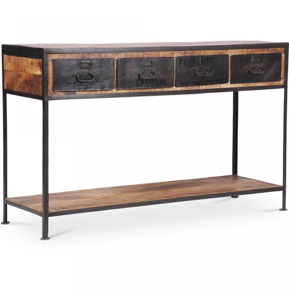 Console à Tiroirs Vintage Industriel - Bois Noir