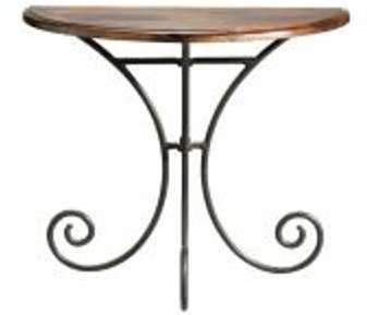 Table console demi-lune en fer forgé et bois de sh