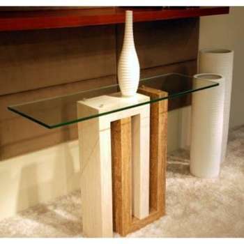 Console travertin Persan Bi couleur et verre trempé Console travertin Persan Bi