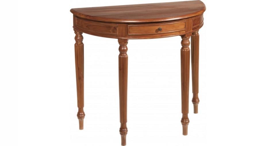 Console demi-lune teck galbée 1 tiroir