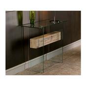 Console en verre trempé + plateau transverse bois