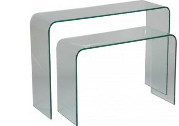 Lot de 2 consoles gigognes design verre trempé courbé Lot de 2 consoles gigognes