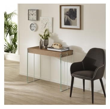 Table console extensible Alfred, pieds en verre,pl