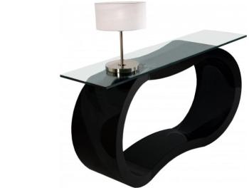 Console design laqué noir brillant plateau verre