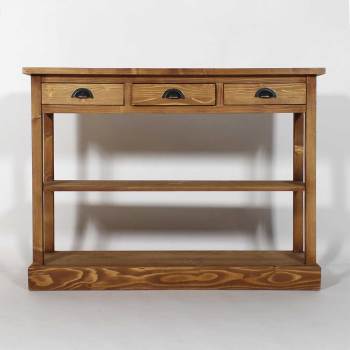 Console ancienne bois massif 3 tiroirs ciré miel