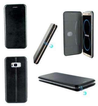 Etui Luxe Rabattable Noir Simili Cuir Avec Support