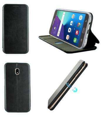 Etui Luxe Rabattable Noir Simili Cuir Avec Support
