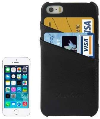 Coque rigide cuir noir porte-cartes pour iPhone 5 5S Coque rigide cuir noir porte-cartes