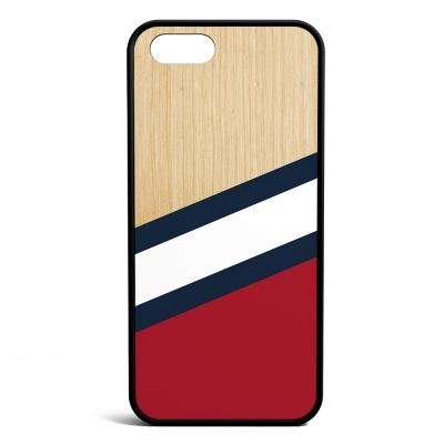 Coque iPhone SE Bois et motif Rouge Bleu Blanc