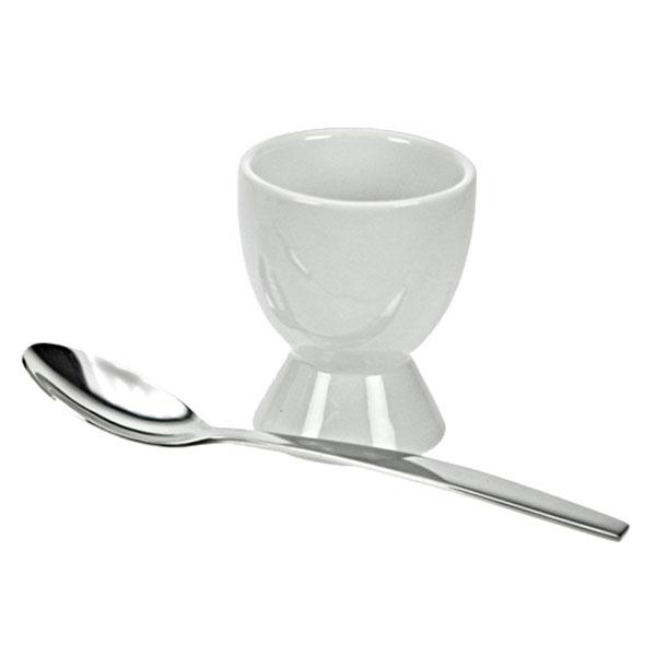 Coquetier en porcelaine blanche avec sa cuillère -