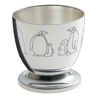 Coquetier Pingouins (métal argenté)
