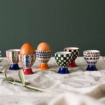 Coquetier en céramique (par 6) motifs colorés Para