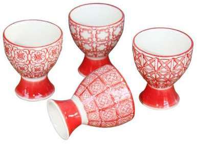 Coquetier en céramique motif rouge et blanc (par 4