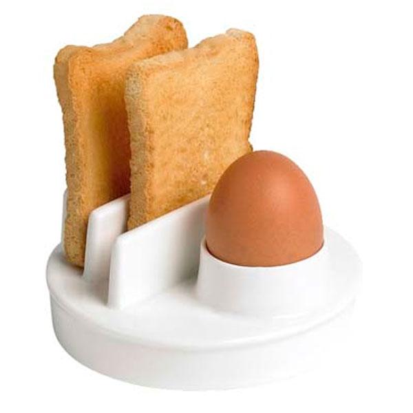 Coquetier porte-toasts en porcelaine blanche - Coq