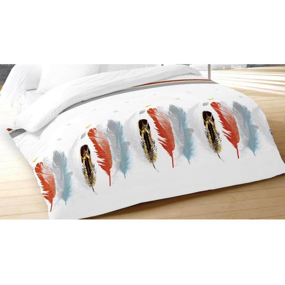 Couette Imprimée Plumes Blanc 140x200 - Terre de N