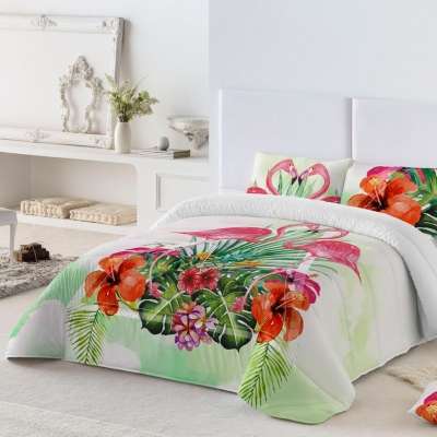 Couette microfibre imprimé Flamants Roses 200g/mÂ