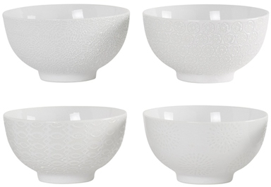 Bols en porcelaine blanche motifs en relief (par 4