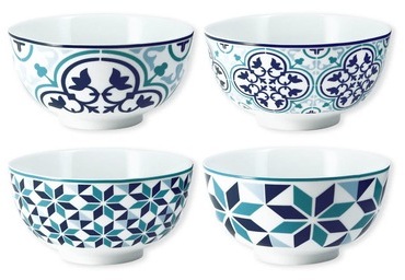 Coffret 4 coupelles assorties à motifs en porcelai