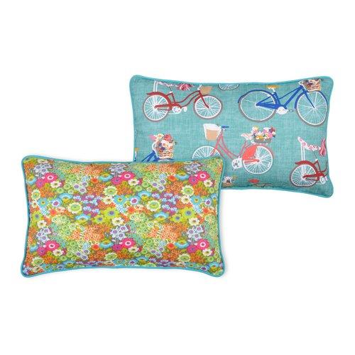 Coussin déhoussable 100% coton vélos fleurs Libert