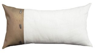 Coussin cale-dos en lin blanc et simili cuir